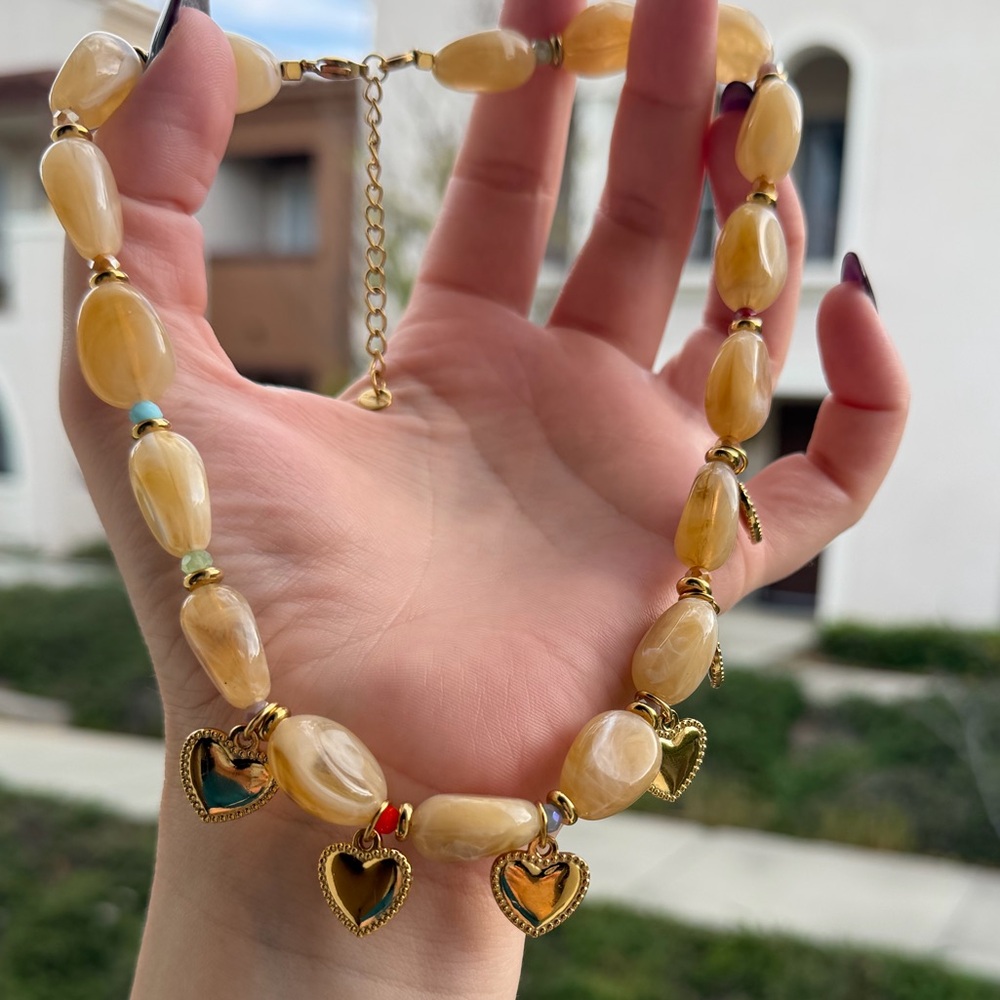 Chunky Beaded Heart Charm Necklace Summer Jewelry - Picture 3 of 4